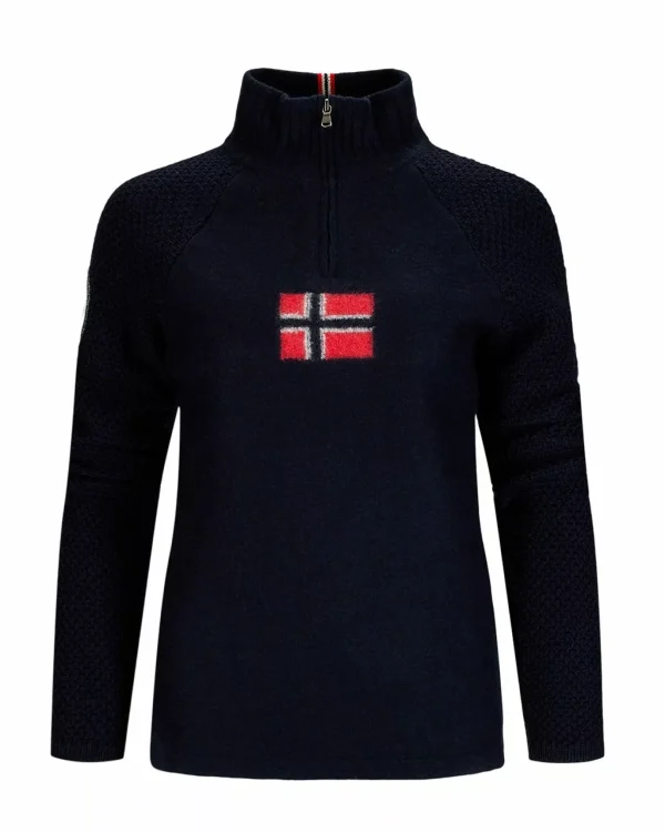 New Amundsen Sports Boiled Ski Sweater W/ Flag 590 Faded Navy/Norge